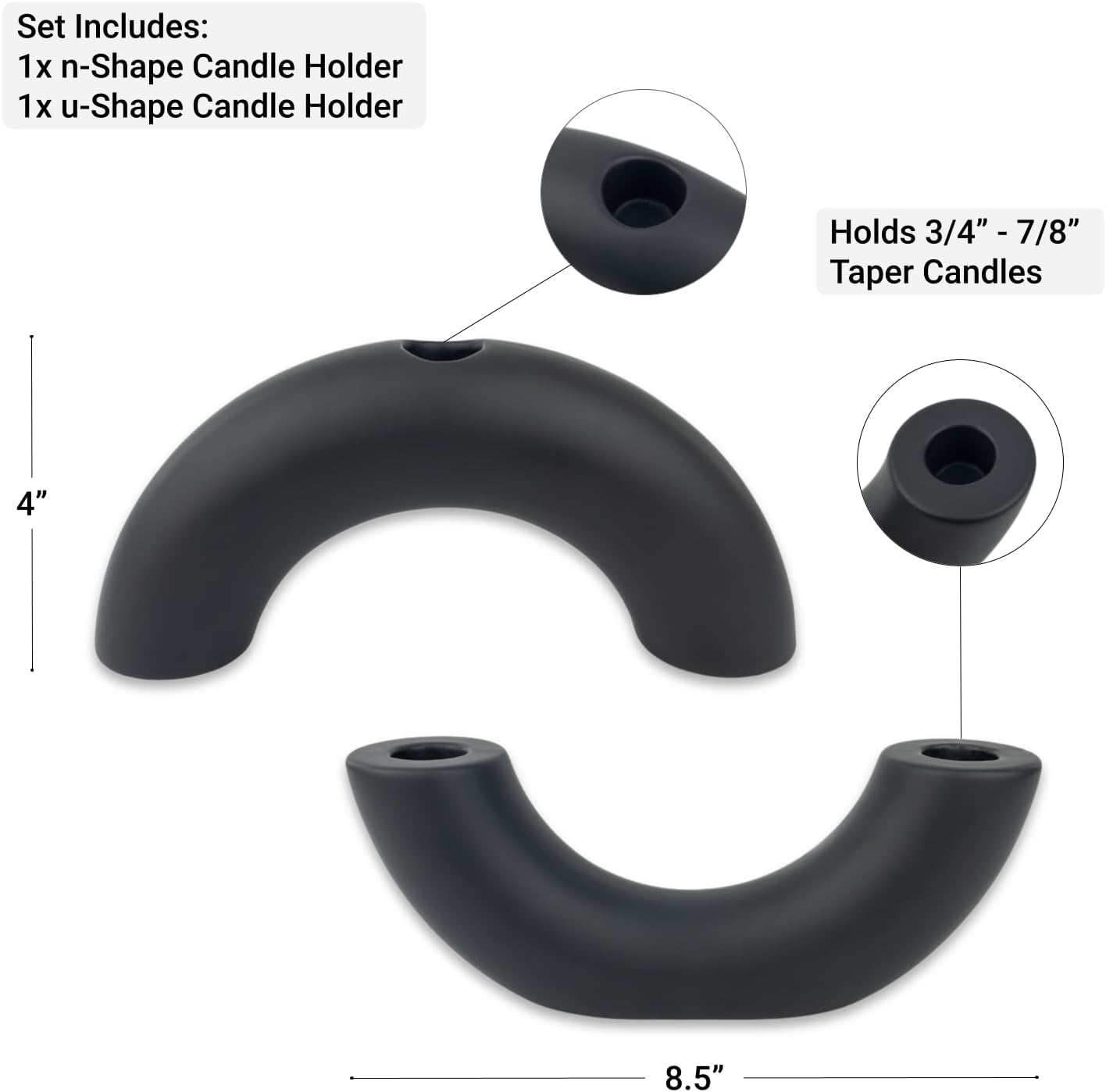 Taper Candle Holder Set - Candle Stick Holders for Dining Room Table, Entryway Table, or Fireplace Mantel - Modern Candelabra Home Decor (Black)