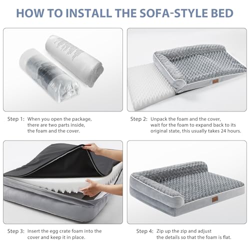 BFPETHOME Orthopedic Dog Bed for Large Dogs-Big Waterproof Sofa Dog Bed with Removable Washable Cover, Washable Pet Bed with Waterproof Lining and Nonskid Bottom,Pet Bed for Large Dogs