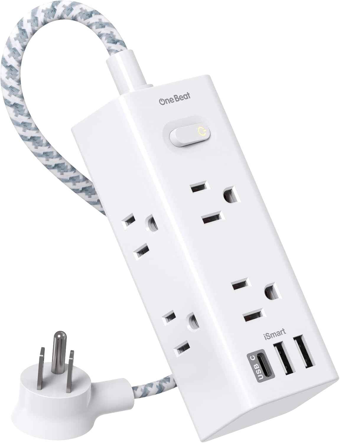Power Strip Surge Protector - One Beat 6 Widely Outlets with 3 USB Ports (1 USB C), 5 Ft Extension Cord Flat Plug, Wall Mount Outlet Extender Small Power Strip for Travel Home Office College Dorm Room