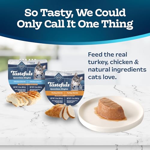 Blue Buffalo Tastefuls Spoonless Singles Variety Pack, Wet Cat Food PatΓ©, 2.6-oz. Twin-Pack Trays, Chicken & Turkey EntreΓ© (12 Count)