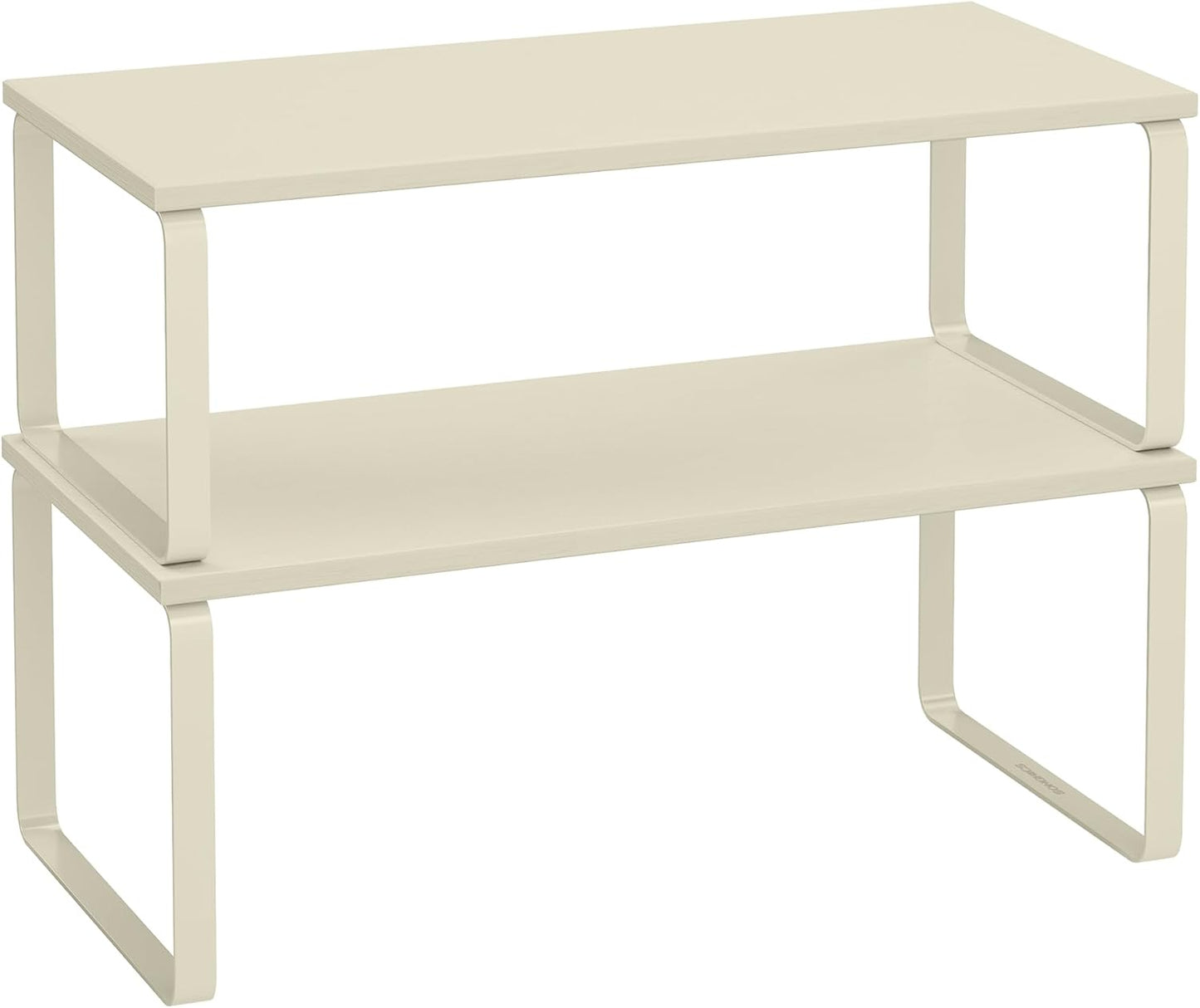 SONGMICS Cabinet Organizer Shelf, Set of 2 Kitchen Counter Shelves, Kitchen Storage, Spice Rack, Stackable, Expandable, Metal and Engineered Wood, Ink Black and Natural Beige UKCS02NB