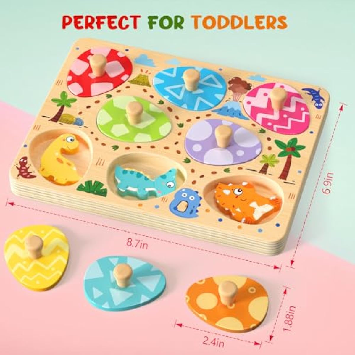 Wooden Puzzles for Toddlers, 8 Pcs Dinosaur Matching Egg Puzzle, Montessori Toys for Boy Girl Easter Birthday Gifts, Preschool Learning Activities & Educational Toys for Boys, Girls