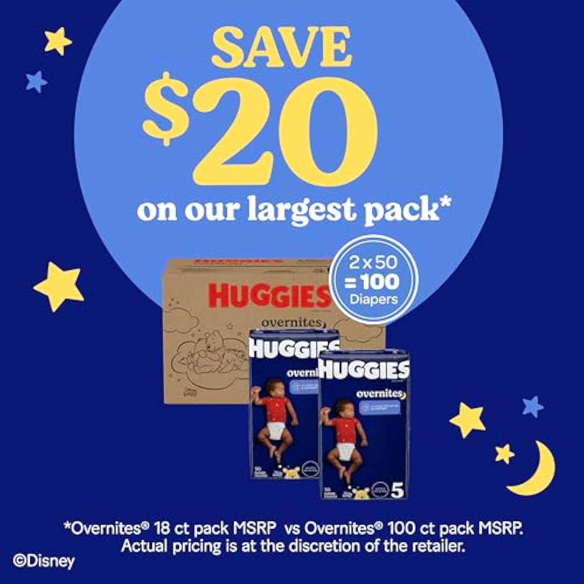 Huggies Overnites Size 5 Overnight Diapers (27+ lbs), 50 Ct, Packaging May Vary