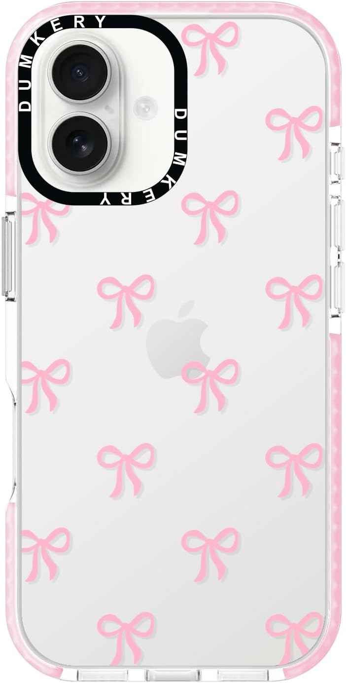 Girly Phone Case Compatible with iPhone 17 Pro Max, Cute Bow Aesthetic Pattern Print Cases, Soft TPU Anti Yellowing, Anti Shock Cover for Girls Women Pink