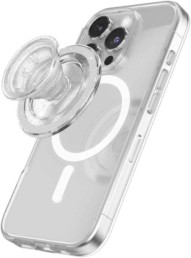 PopSockets Phone Grip for MagSafe with Kickstand, Magnetic Stand, Swappable Top, Secure Hold for iPhone MagSafe Cases, Phone & Tablet Grip - Clear