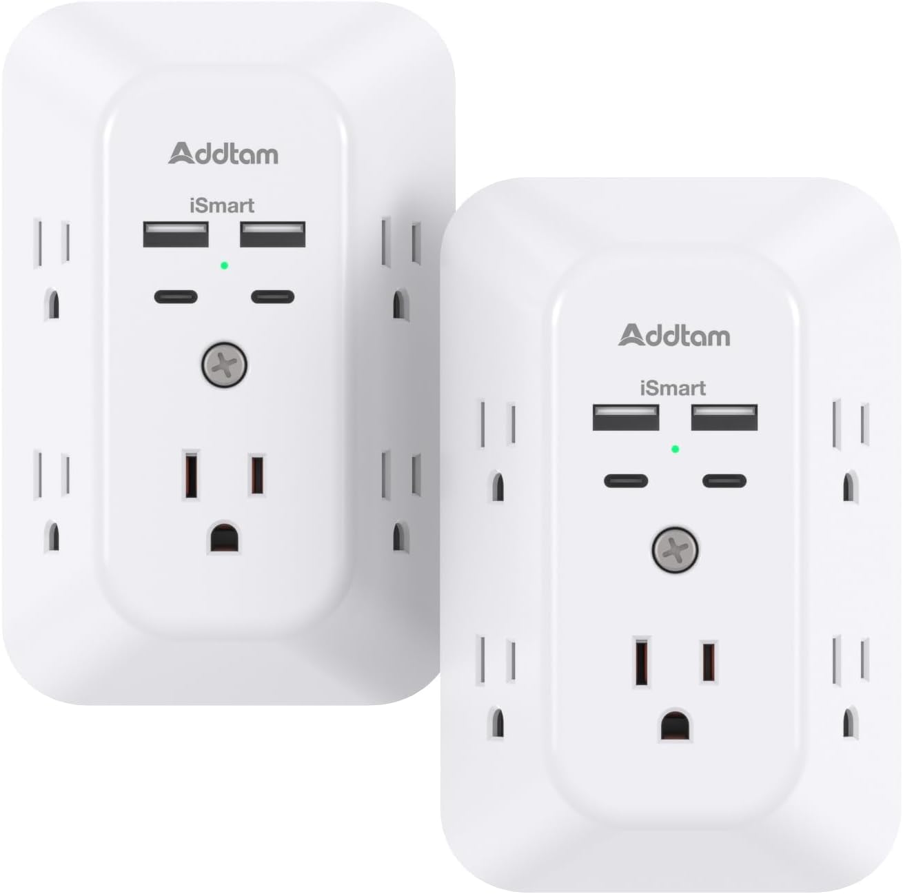Addtam USB Wall Charger Surge Protector – 5 Outlet Extender with 4 USB Ports (1 USB-C) 1800J Power Strip Multi Plug Adapter for Home & Office