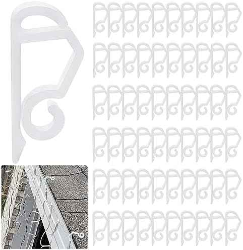 120PCS Weatherproof Outdoor Light Clips - Mini Plastic Gutter Hanging Hooks for Christmas & Holiday Decoration (White)