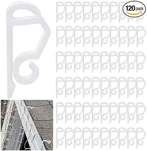 120PCS Weatherproof Outdoor Light Clips - Mini Plastic Gutter Hanging Hooks for Christmas & Holiday Decoration (White)