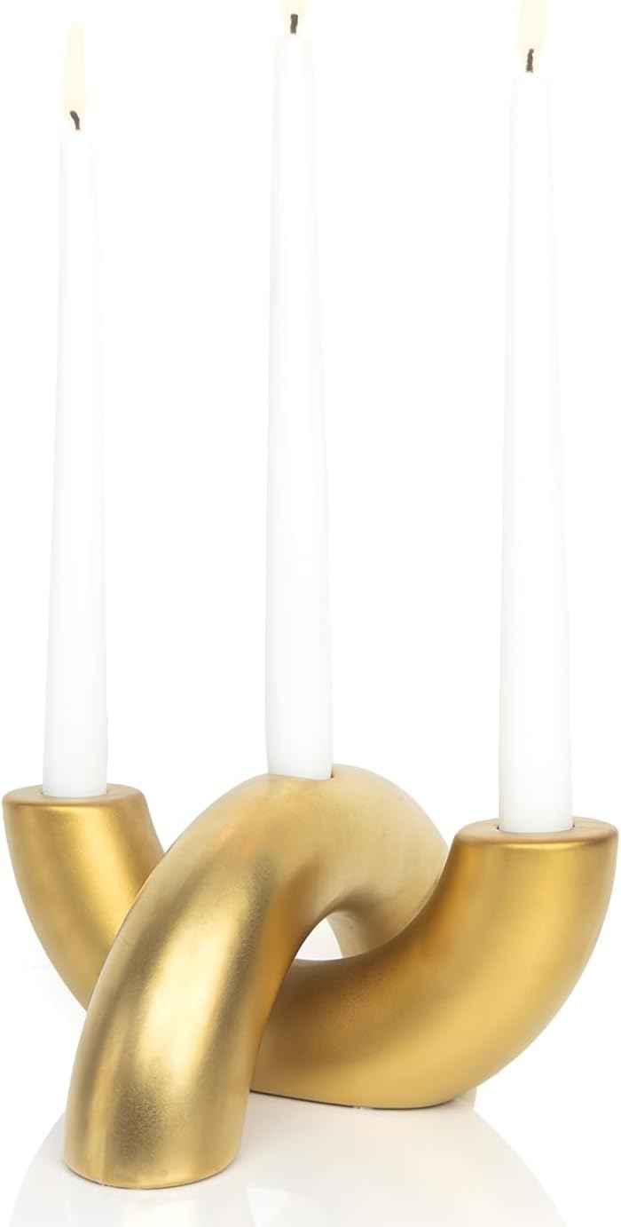 Taper Candle Holder Set - Candle Stick Holders for Dining Room Table, Entryway Table, or Fireplace Mantel - Modern Candelabra Home Decor (White)