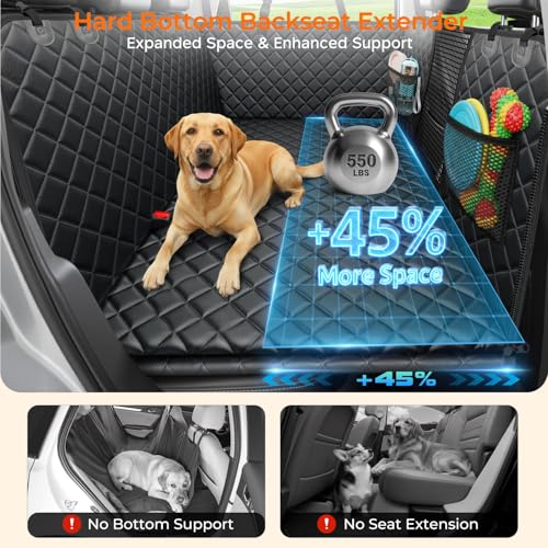 URPOWER Back Seat Extender for Dogs - Large Hard Bottom Dog Car Seat Cover Holds 550lbs, Waterproof Comfortable Dog Hammock Pet Bed with High-Density Foam Non-Slip Backseat Protector for Cars, SUVs