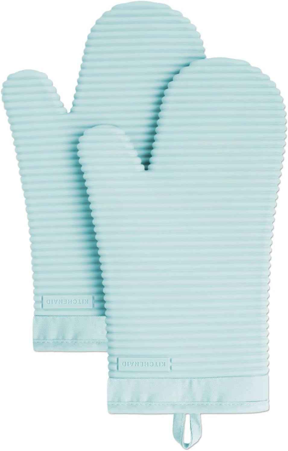 KITCHENAID Ribbed Soft Silicone Oven Mitt 2-Pack Set, 7.5"x13", Milkshake