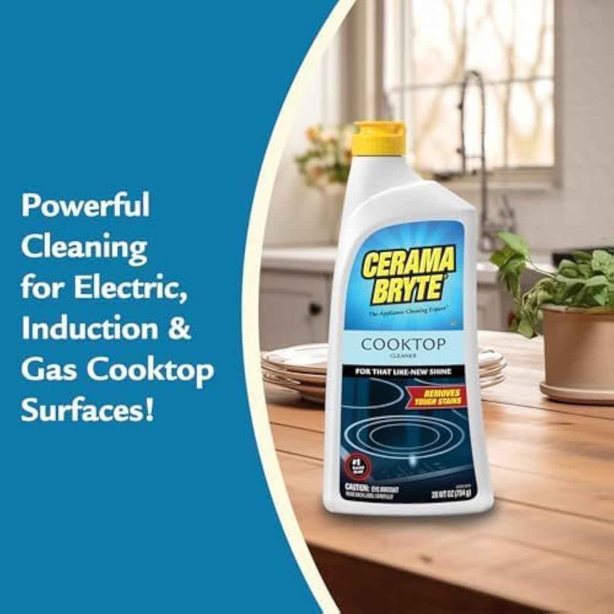 Cerama Bryte Glass Cooktop and Stove Top Cleaner Combo Kit - Includes Cleaning Tool, Razor, Scraper and 1 Pad to Remove Tough Stains - Use on Gas, Electric, Ceramic Surfaces, 10 Ounces, 4 Piece