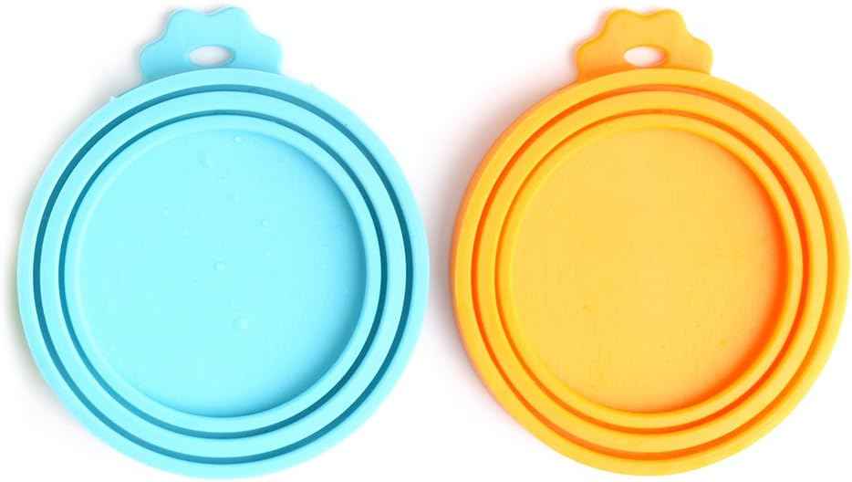 Comtim Pet Food Can Cover Silicone Can Lids for Dog and Cat Food(Universal Size,One fit 3 Standard Size Food Cans),Blue and Green
