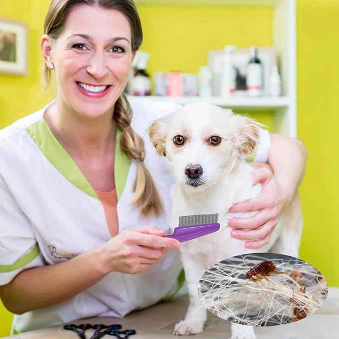 Yumflan Flea Comb with Rubber Handle, Flea and Tick Combs for Dogs & Cats, Fine Tooth Dog Comb for Grooming (Purple) | with Rubber Handle, for Dogs & Cats, for Grooming, Purple
