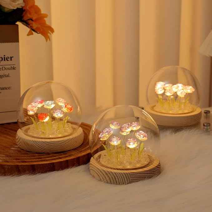 Pretty Rose Lamps Flower Night Light Cute Bedroom Decor Gifts for Women - Battery Powered (not Included)
