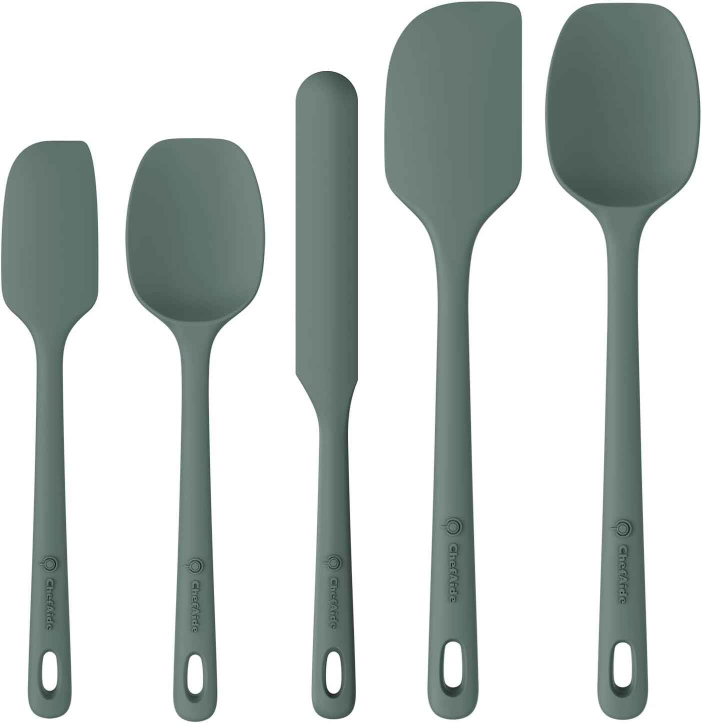 5 Pieces Silicone Spatula Set, Food Grade Rubber Spatula, Upgrade Strong Handle with Ergonomic Grip, Heat Resistant Up to 600°F for Nonstick Cookware, Cooking