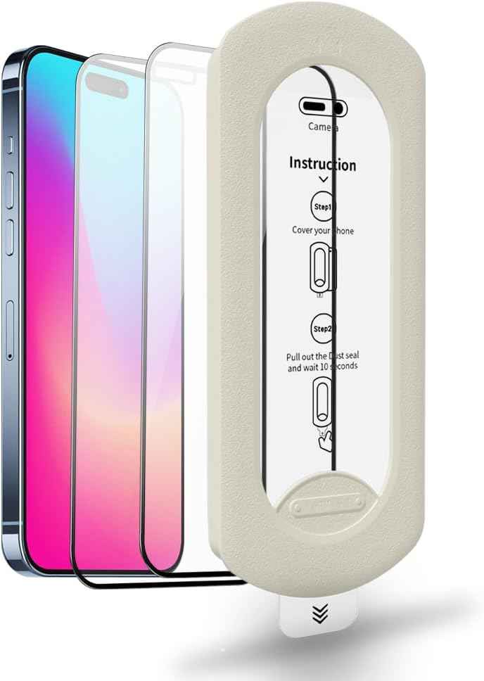 tempered glass screen protector for iPhone 17 with Auto-Alignment Kit, Auto Dust, 9H+ Military Grade Shatterproof, Glass Film, HD Clear, Case Friendly