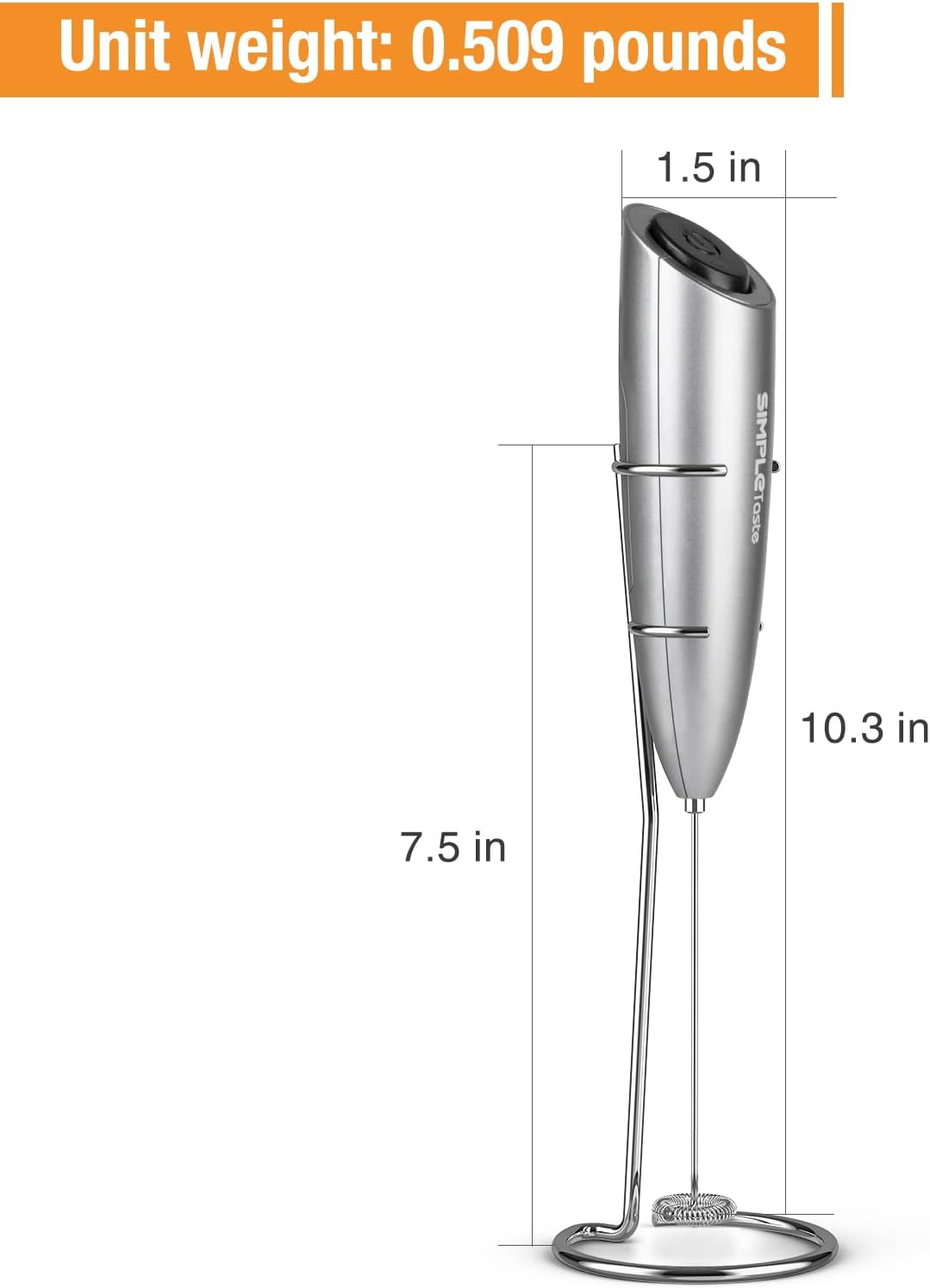 SIMPLETaste Milk Frother Handheld Battery Operated Electric Foam Maker, Drink Mixer with Stainless Steel Whisk and Stand for Cappuccino, Bulletproof Coffee, Latte