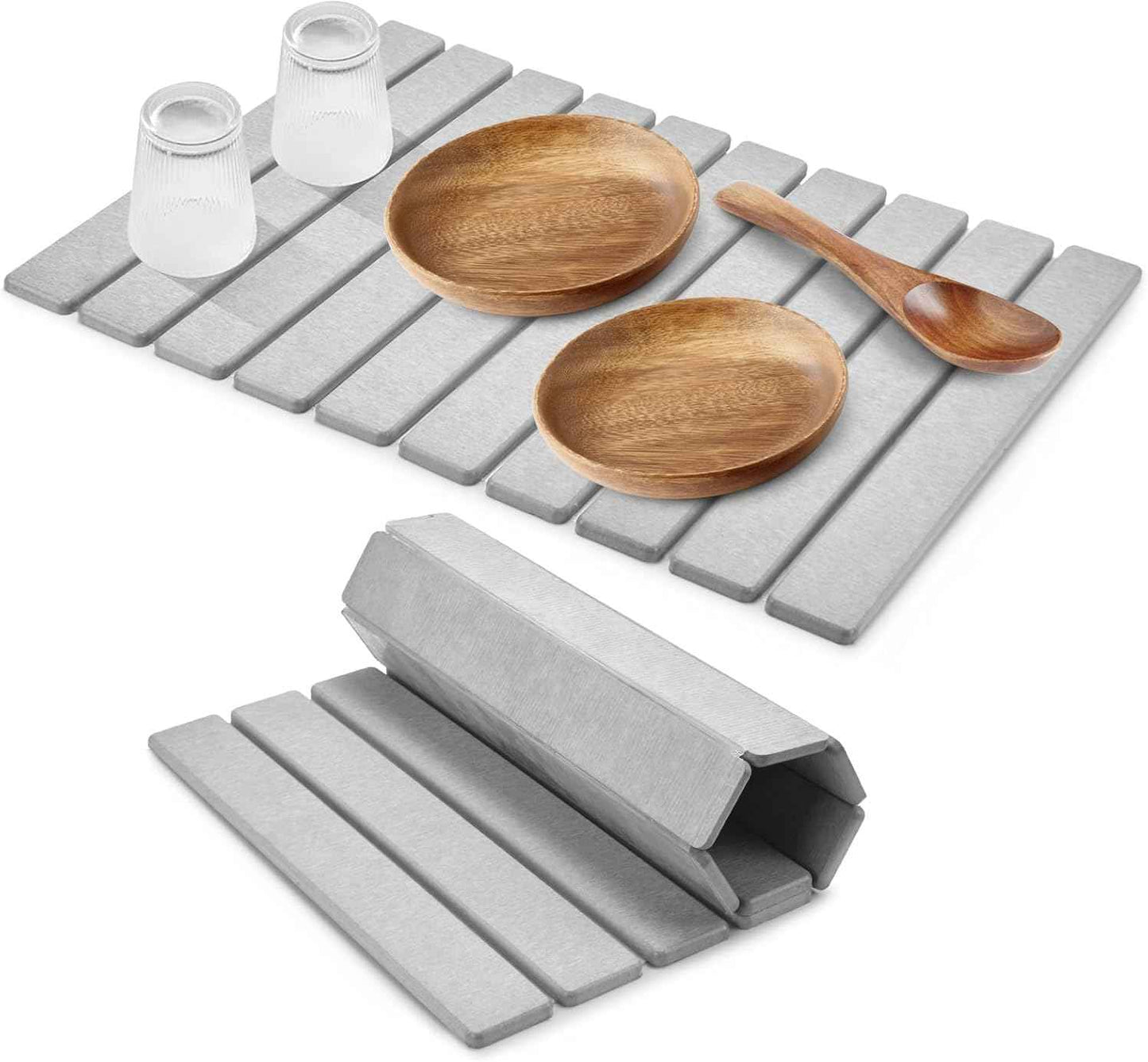Large Stone Dish Drying Mat for Kitchen Counter, 24"(L)×16"(W), Collapsible Quick Drying Dish Mats, Ultra Absorbent Diatomaceous Earth Mats for Dishes Bottles Cups, Match Any Countertop