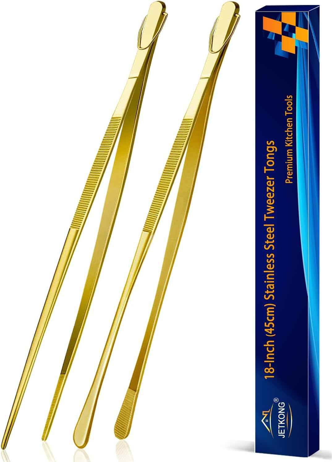 JETKONG 2 Pcs 12-Inch Kitchen Tweezers Fine Tweezer Tongs, Extra-Long Stainless Steel Cooking Tweezers (Silver)