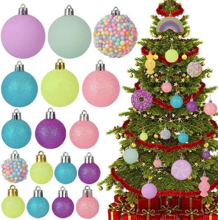 Christmas Tree Ornaments, Green Red White Christmas Ball Ornaments Set of 60 Pack Shatterproof Plastic Xmas Decorations for Home Party Tree