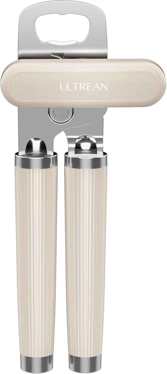 Ultrean Manual Can Opener Bottle Opener, Heavy Duty Stainless Steel Smooth Edge Manual Hand Held Can Opener With Soft Touch Handle, Rust Proof Oversized Handheld Easy Turn Knob (Black)