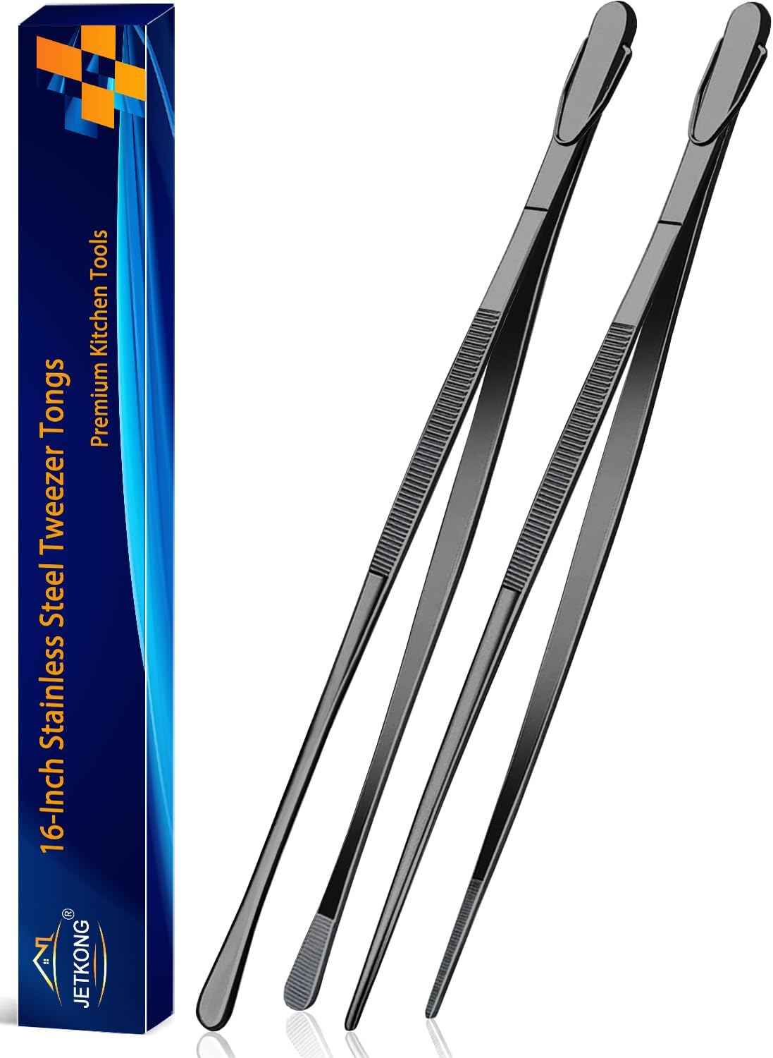JETKONG 2 Pcs 12-Inch Kitchen Tweezers Fine Tweezer Tongs, Extra-Long Stainless Steel Cooking Tweezers (Silver)