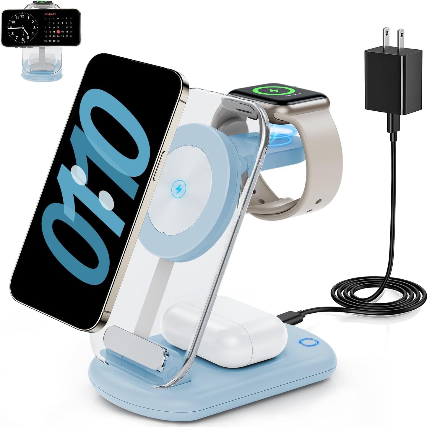 2025 Traveling Wireless Mag-Safe Fast Charging Station,Magnetic 3 in 1 Charger with Light for iPhone 17 16 15 14 13 12 Pro Max Plus,Apple Watch& Air pods 4 3 2 Pro-Gifts for Wife & Husband(White) - Rayz Mart