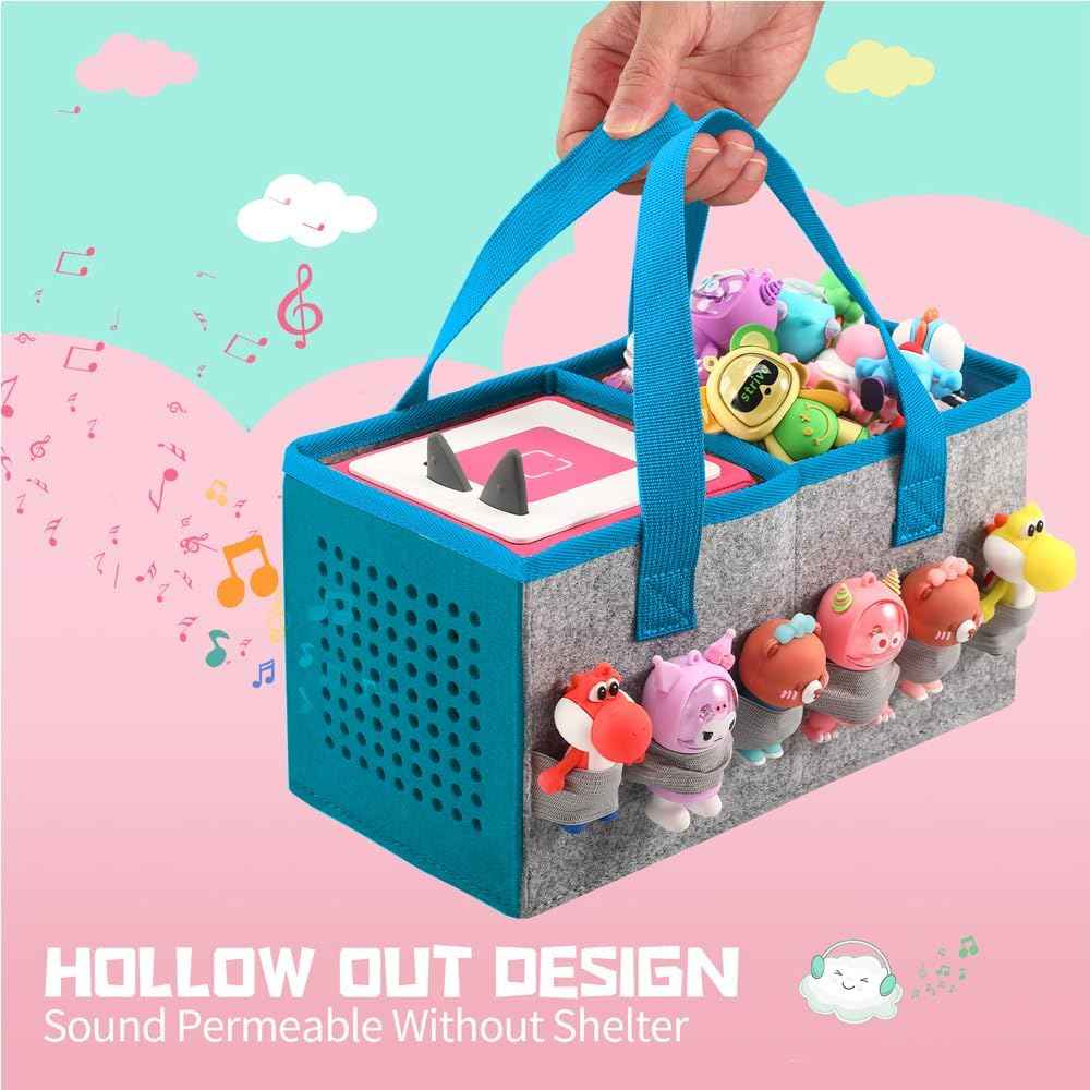 Carrying Case for Toniebox Starter Set and Tonies Figurines, Travel Felt Cloth Musical Toy Folding Bag for Toniebox 2 & Accessories (Blue)