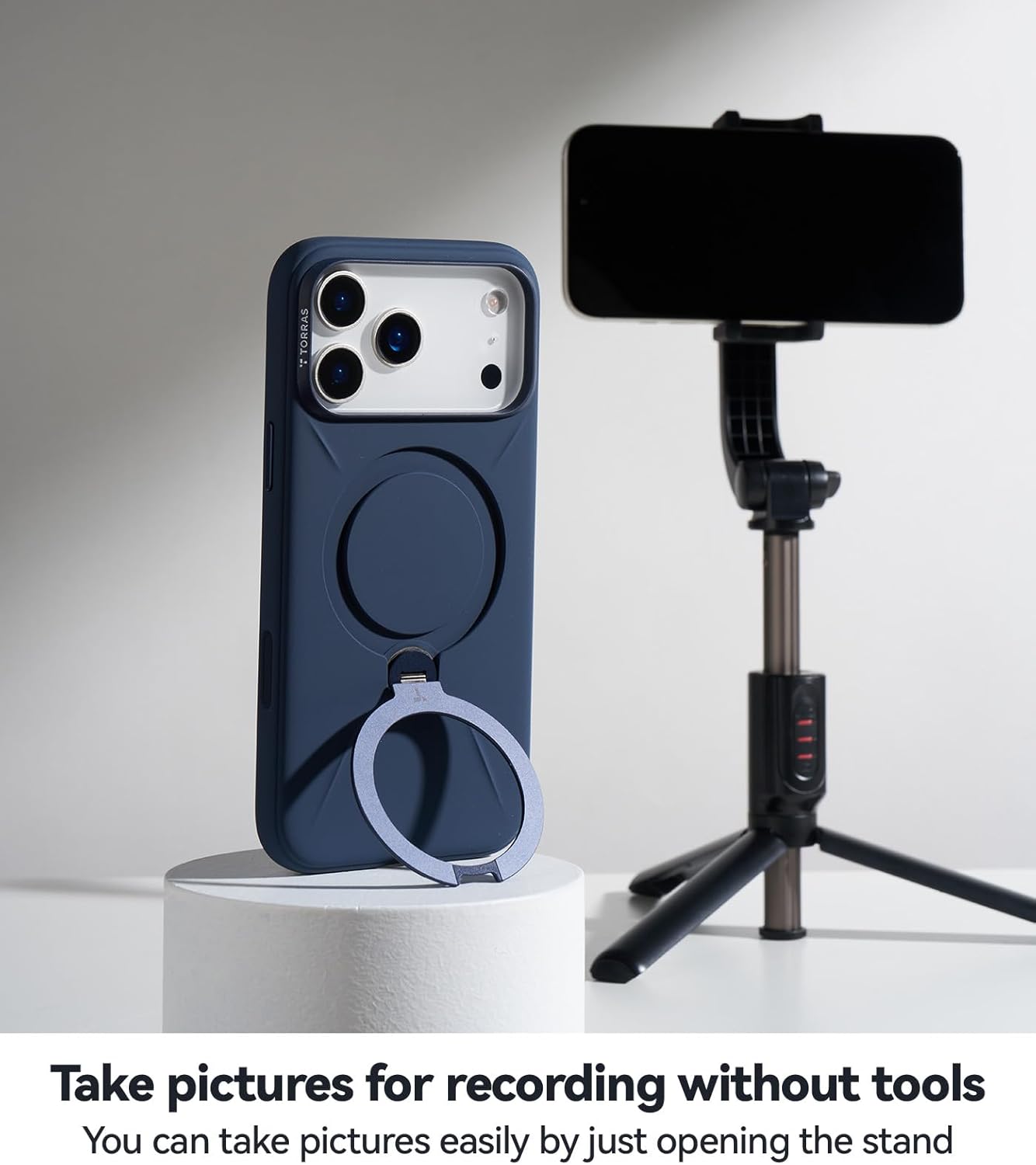 TORRAS Ostand Q3 Silicone for iPhone 17 Pro Max Case, Fit for MagSafe, 360 Spin Ring Holder Stand, Soft Liquid Silicone Cozy Grip, Camera Control, Protective Case for iPhone 17 Pro Max, Deep Blue - Rayz Mart