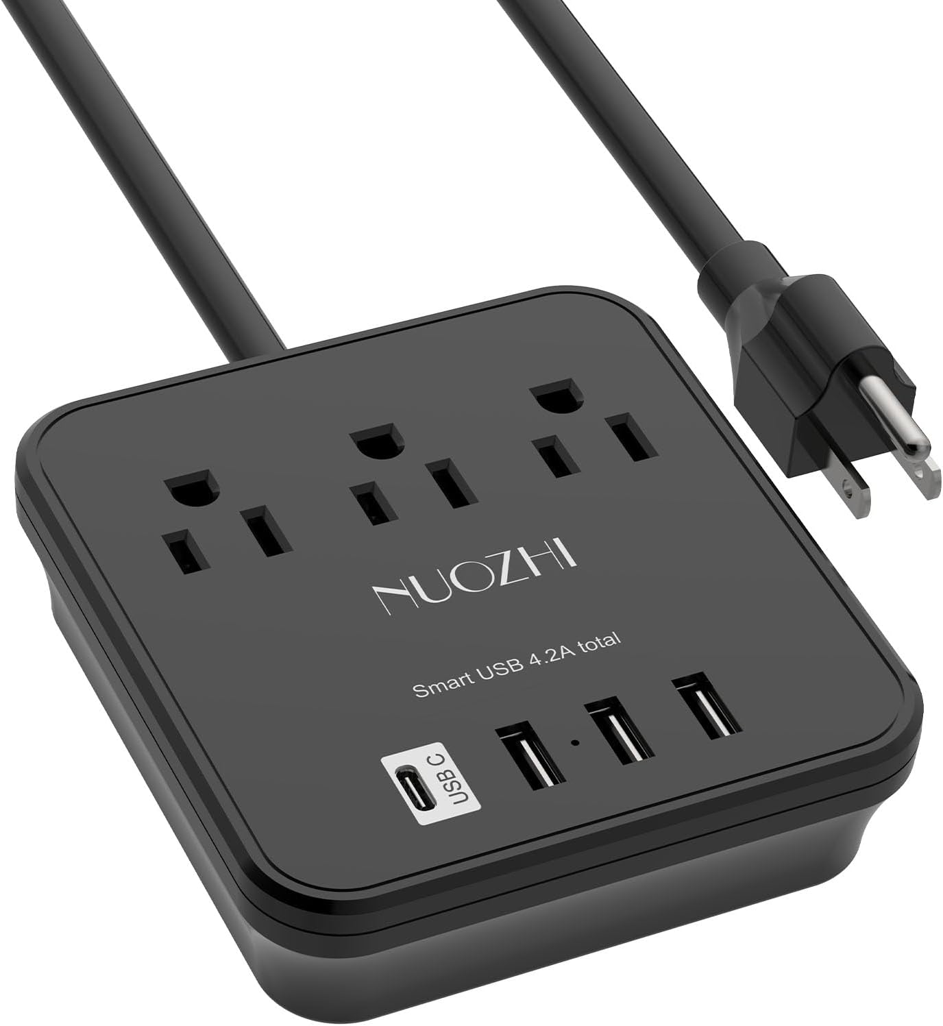 NUOZHI 6Ft Power Strip – Cruise Essentials Non-Surge Protector with 3 Outlets & 4 USB Ports (1 USB-C), ETL Listed Travel Charging Station