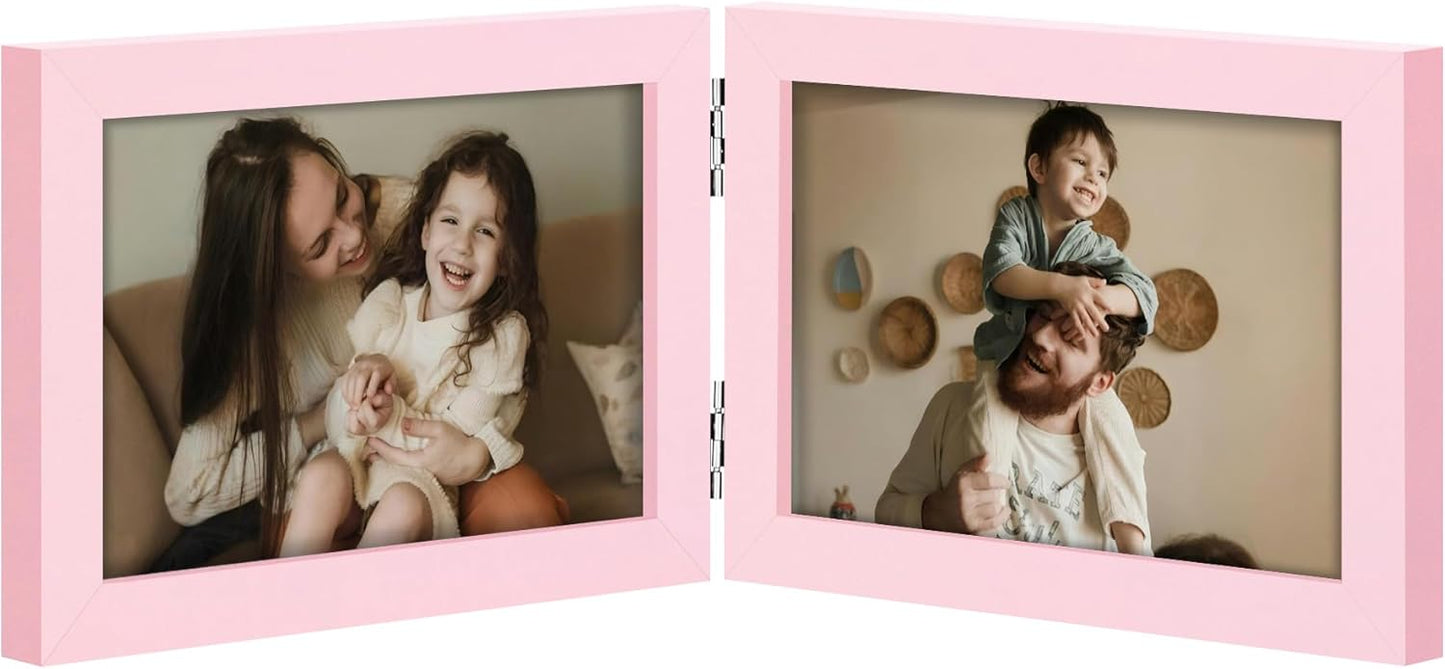 decorUhome Double 4x6 Picture Frame Vertical, Engineered Wood Bifold Photo Frame with Plexiglass for Tabletop Display, 4x6, Black