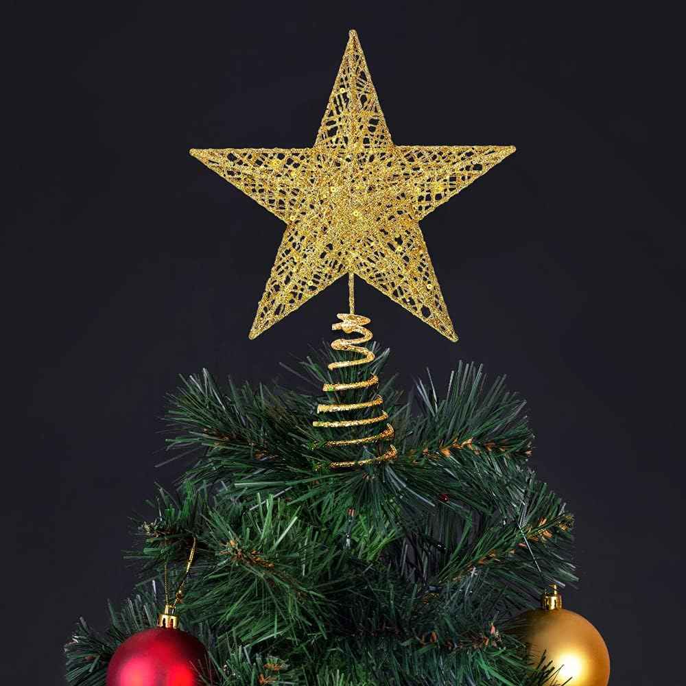 Christmas Tree Topper – Glitter Gold Hollow Star for Xmas Tree Decoration, Sparkling Treetop Ornament for Holiday Decor