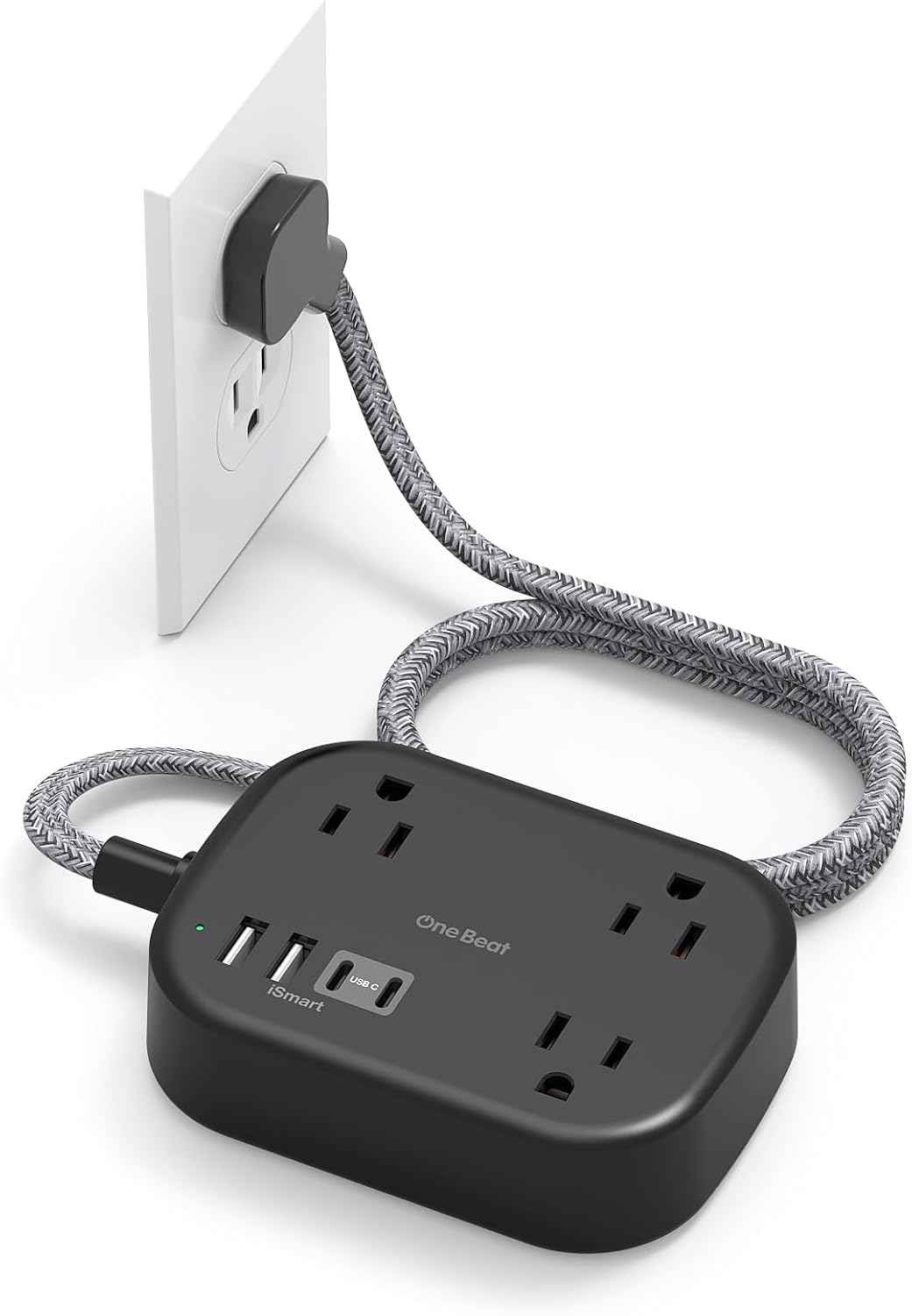 Cruise Essentials 2025,One Beat Travel Power Strip with USB C,Flat Plug Extension Cord with 3 Outlets 4 USB Ports(2 USB C),5 ft Desk Wall Outlet Extender,Non Surge Protector for Cruise,Dorm Room,ETL