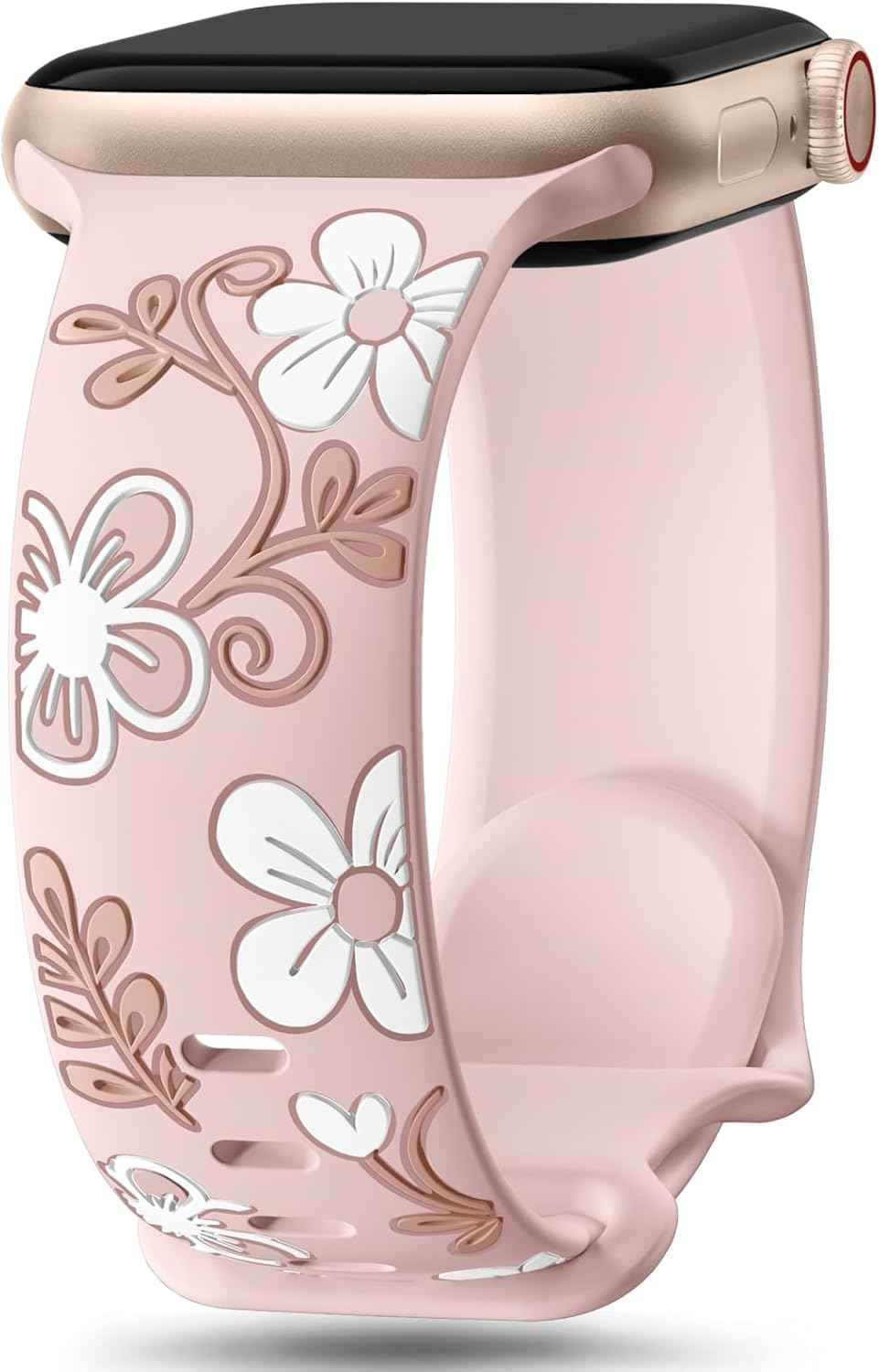 Witzon Floral Band Compatible with Apple Watch Bands For Women 40mm 41mm 38mm 42mm 44mm 45mm 46mm 49mm, Engraved Cute Flower Silicone Dressy Strap for iWatch Series 11 10 9 8 7 6 5 4 3 2 SE Ultra