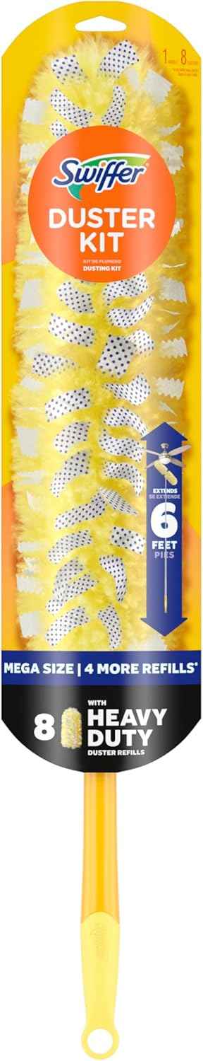Swiffer Duster Kit with 6 ft Super Extendable Handle, Heavy Duty Starter Kit with 8 Refills