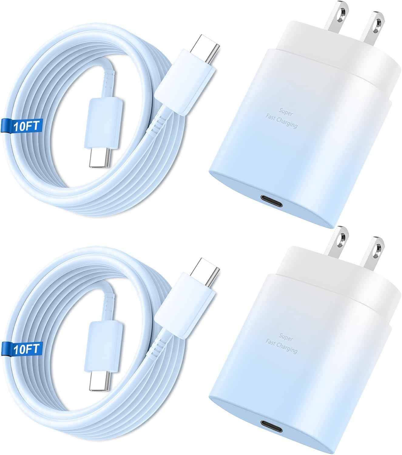 Super Fast Charger Type C, 25W USB C Wall Charger Fast Charging for Samsung Galaxy S25 Ultra/S25/S25+/S24+/S24 Ultra/S24/S24+/S23 Ultra/S22 Ultra/S21 with 10FT Long Android Type C Charger Cable 2Pack