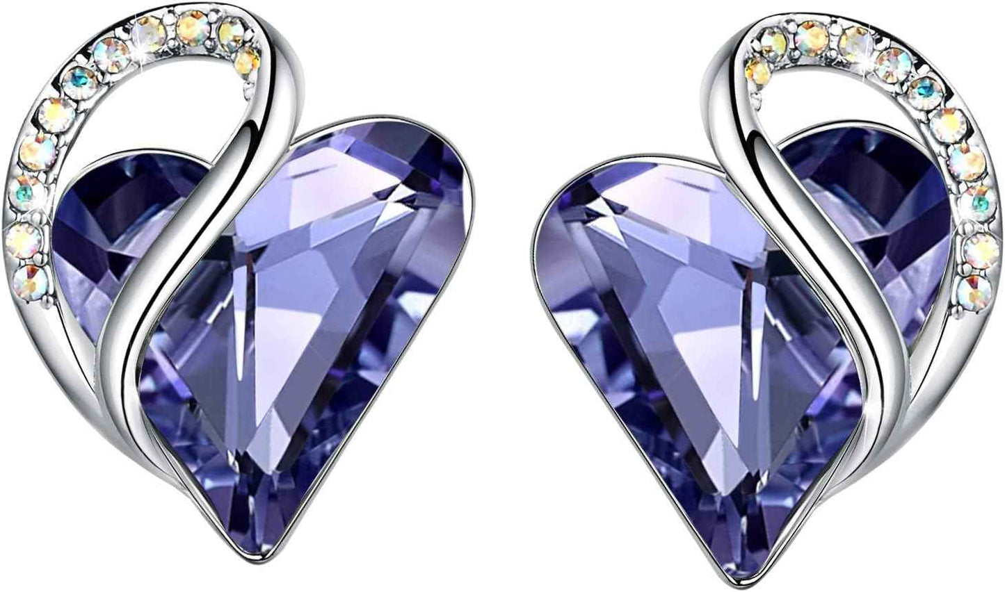 Leafael Infinity love Heart Birthstone Stud Earrings for Women, Valentine's Day Gifts for Mom, Wife, and Her, Silver Plated Birthday Jewelry