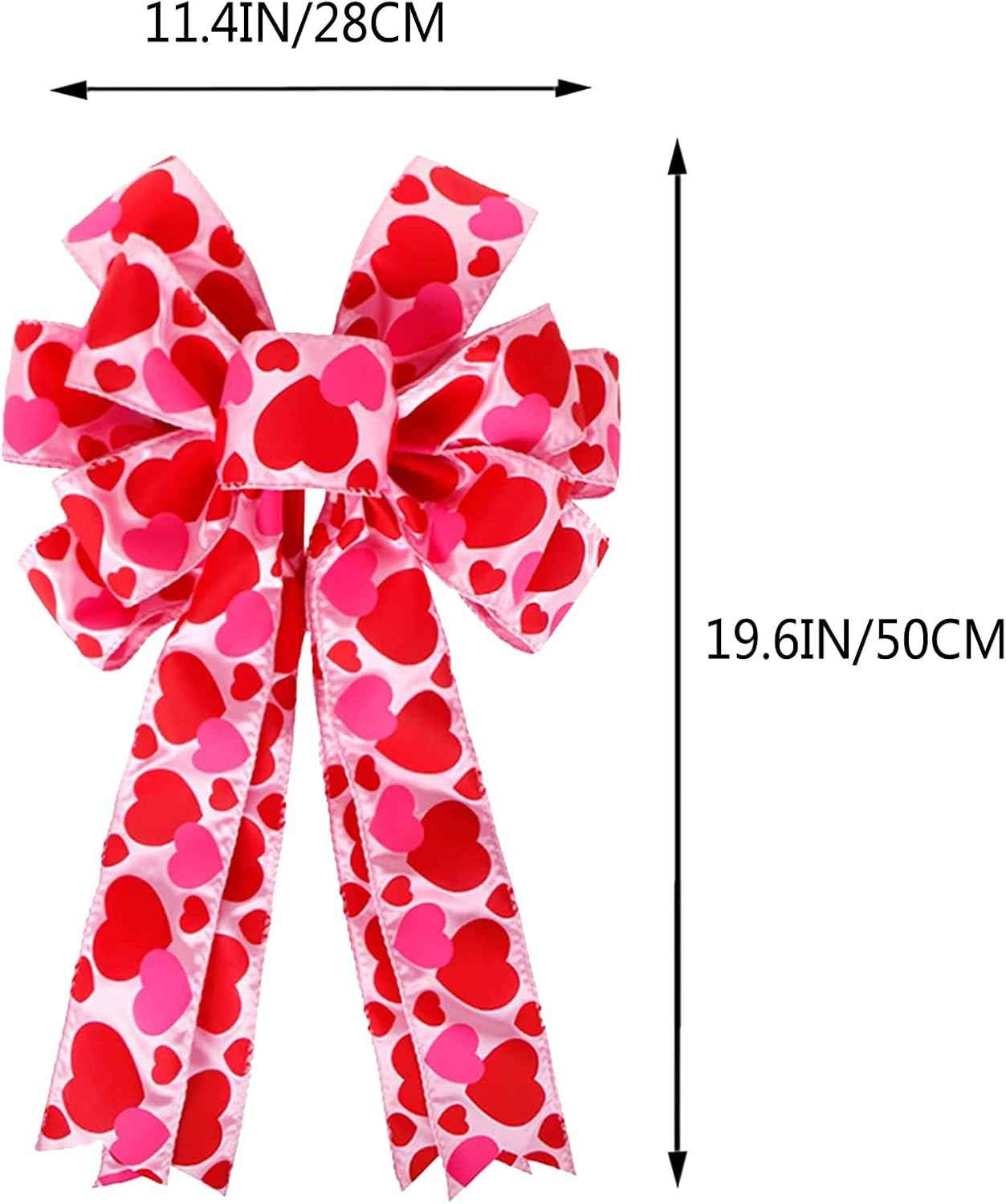 Valentine Tree Topper Bow with Heart Decorations, 11.4”x19.6” Large Red Pink Valentines Wreath Bow Decor for Valentine's Day Wedding Holiday Party Wall Home Front Door Decorative