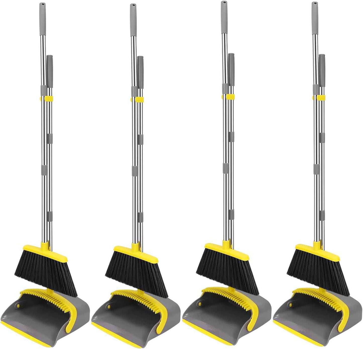 NACENA Broom and Dustpan Set, 52-in Long Adjustable Handle Broom Dustpan Combo with Dustpan Teeth to Automatically Clean Hair Suitable for Home Kitchen Office Hall FloorοΌBlack&RedοΌ