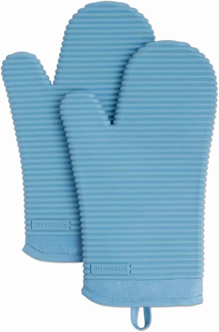KITCHENAID Ribbed Soft Silicone Oven Mitt 2-Pack Set, 7.5"x13", Milkshake