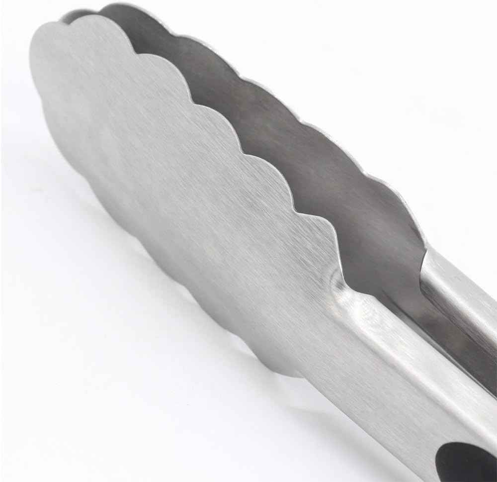 304 Stainless Steel Kitchen Cooking Tongs, 9" and 12" Set of 2 Sturdy Grilling Barbeque Brushed Locking Food Tongs with Ergonomic Grip, Black