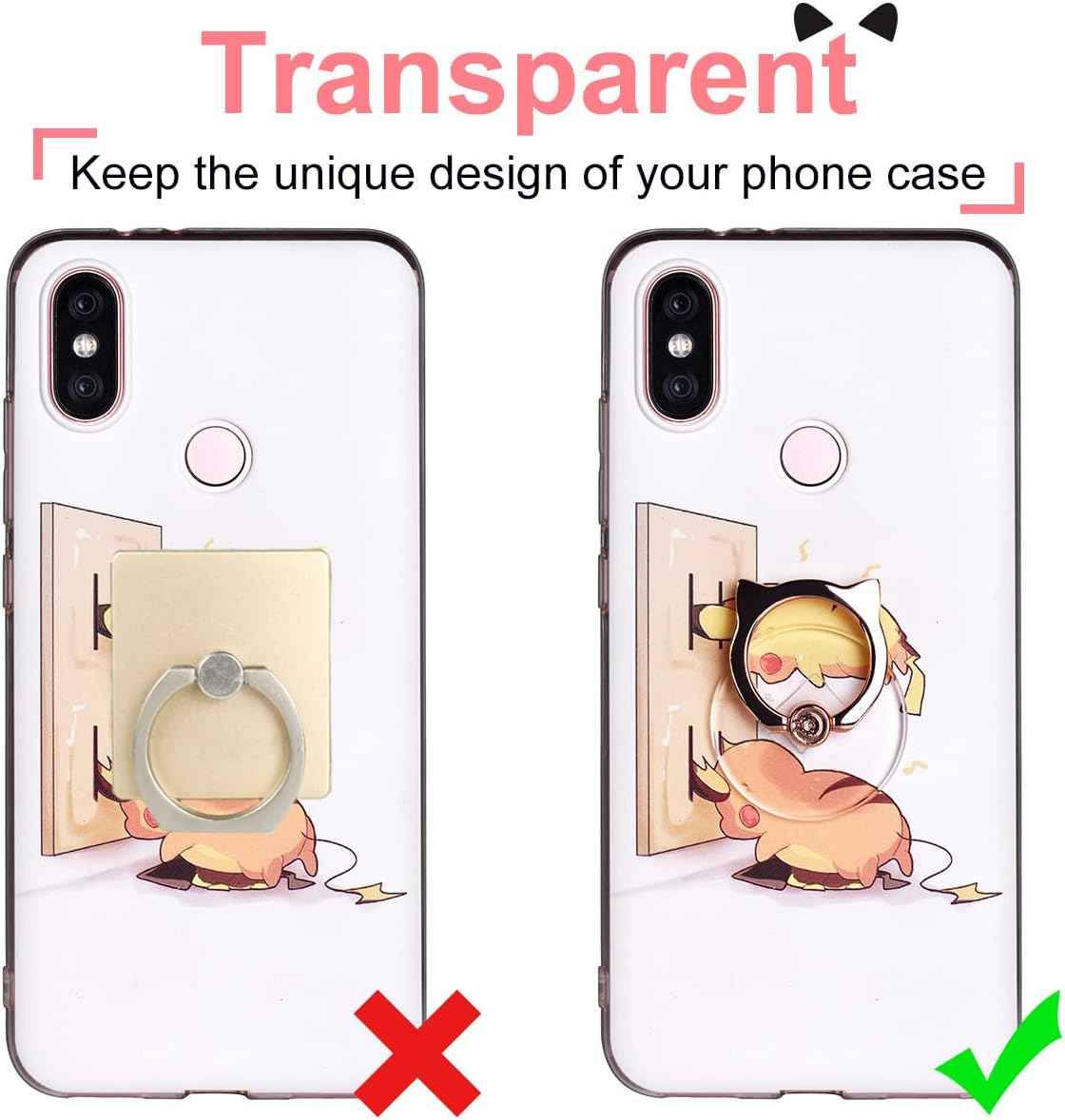 Cat Phone Ring Holder - EI Sonador Clear Cell Phone Ring Holder Transparent Stand Finger Grip (1 Silver + 1 Rose Gold Cat)