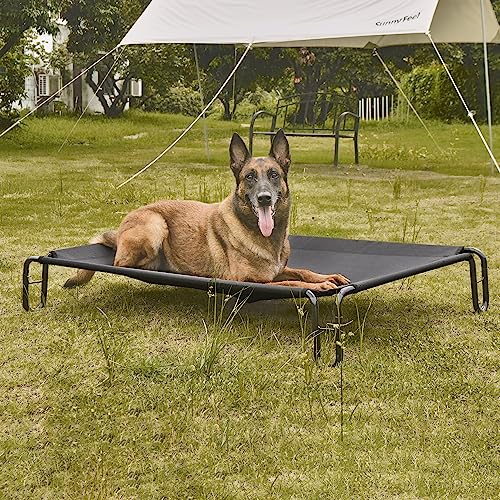 pettycare Elevated Outdoor Dog Bed - Raised Bed for Large Dogs, Waterproof Cot Easy to Assemble, Cooling Elevated Cot with Breathable Teslin Mesh, Durable, Non Slip, Up to 65 lbs,Black
