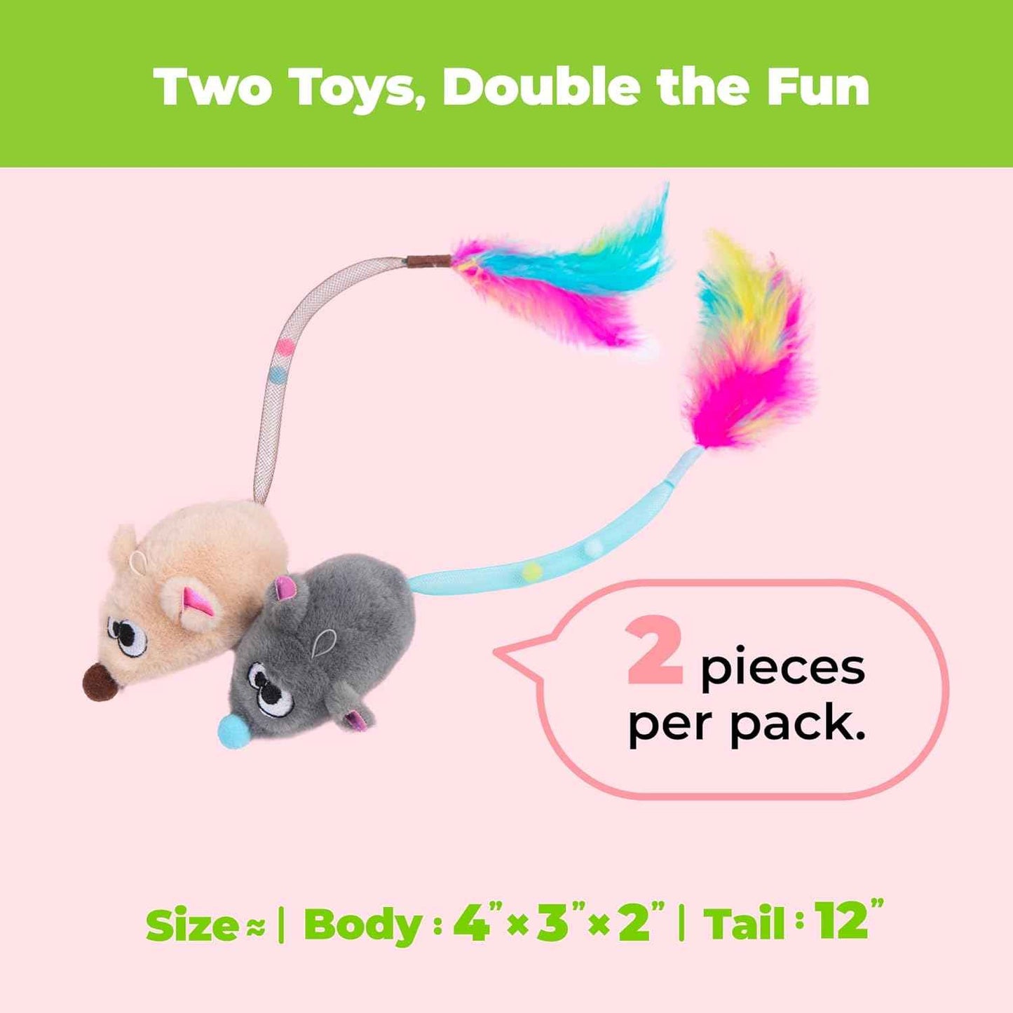 Catify by Best Pet Supplies Interactive Cat Toys – Plush, Motion-Activated & Squeaking Toys with Premium North American Catnip for Indoor Cats & Kittens - Squeaking Mice Set, Beige & Gray