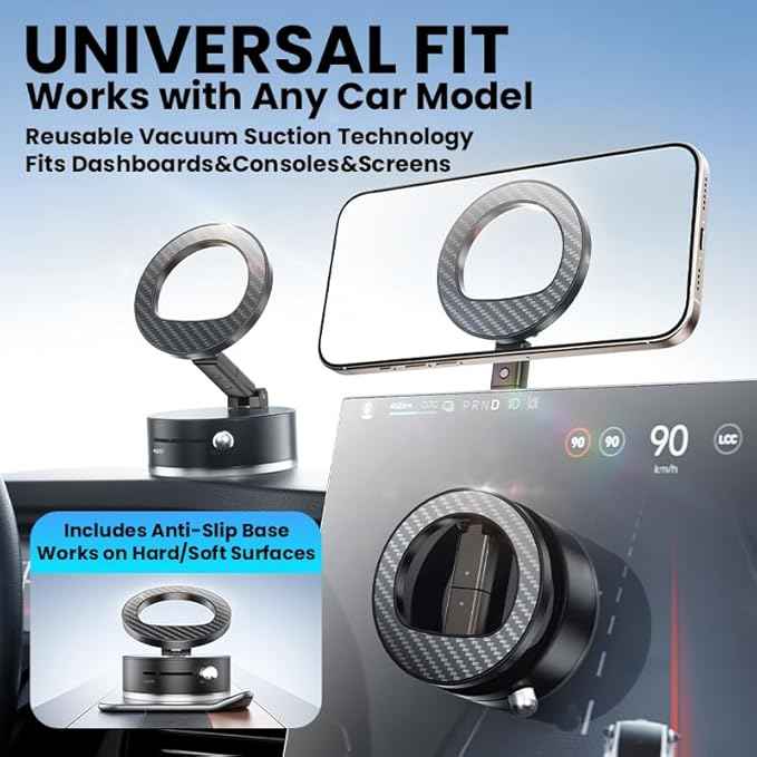 bisart vacuum magnetic car phone holder, rotatable, 96lbs suction cup mount, magsafe compatible, black