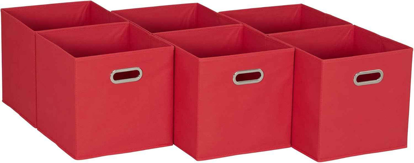 Household Essentials Foldable Fabric Storage Bins 6 Piece Set, Strong Poly-Woven Fabric, Sturdy Chipboard Sides, Grommet Front Handle, Stackable and Foldable, Classic Design, Black