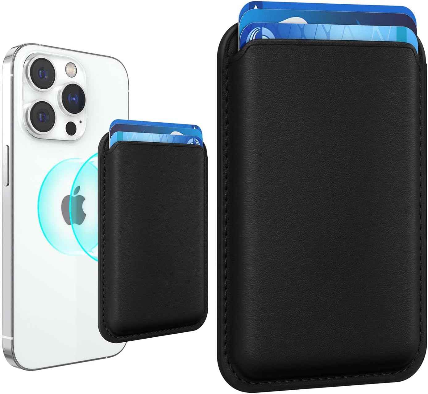 Stronger Magnetic RFID Leather Mag-Safe Card Holder for iPhone 16 Series, Mag-Safe Accessories Stick on Series of iPhone 17/16/15/14/13/12 and Pro/Promax, Black