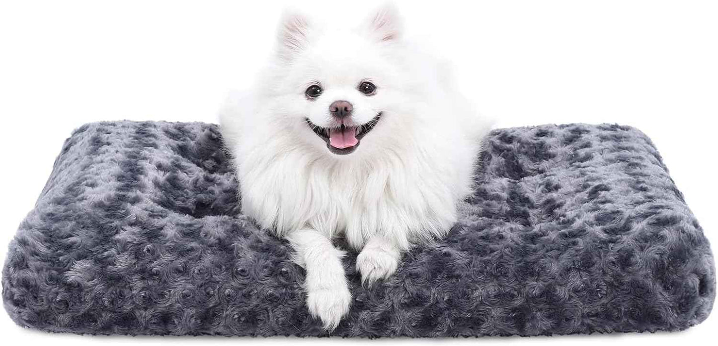 KSIIA Washable Dog Bed Deluxe Plush Dog Crate Beds Comfy Kennel Pad Anti-Slip Pet Sleeping Mat for Large, Jumbo, Medium, Small Dogs Breeds, 35" x 23", Gray
