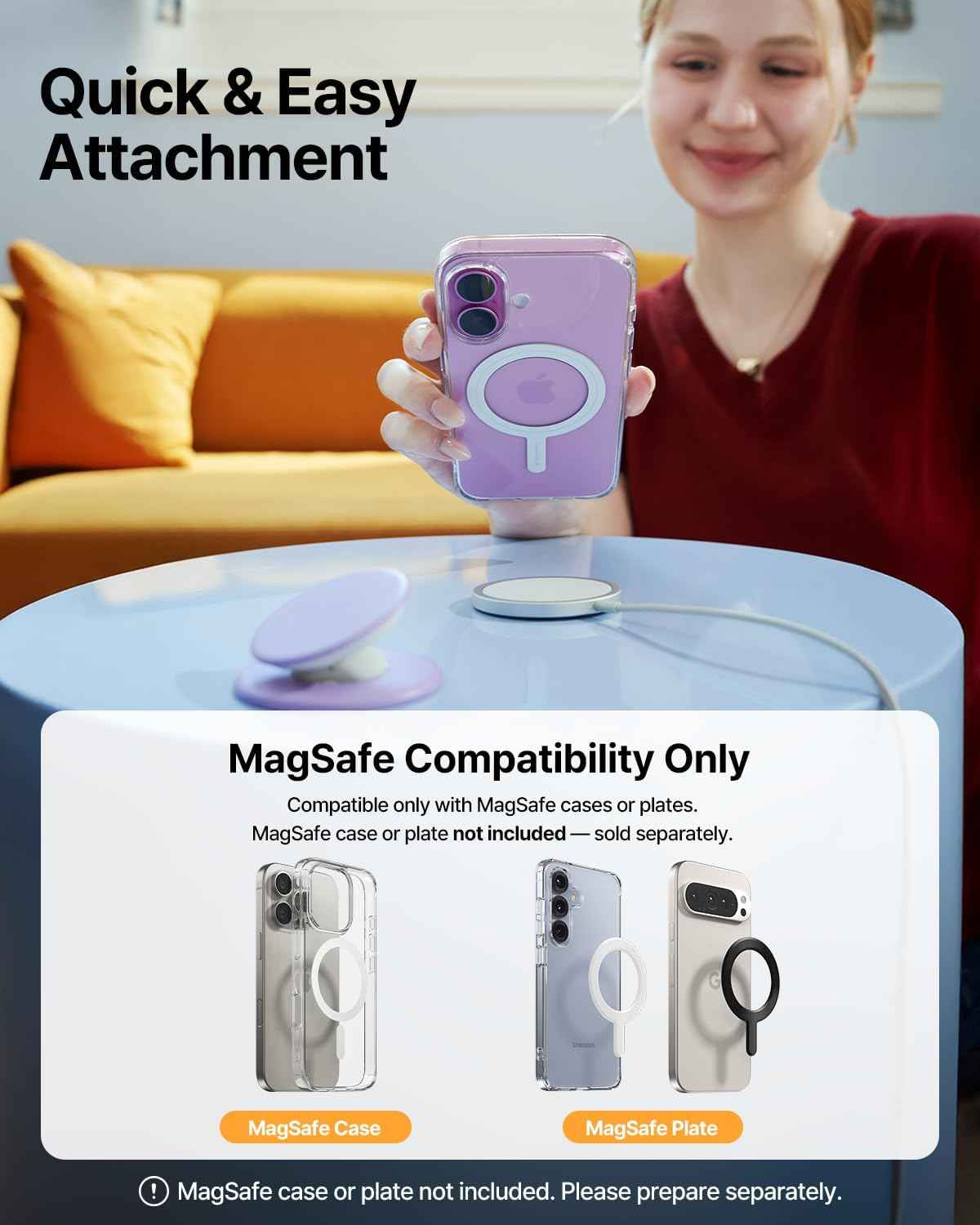 Sinjimoru for MagSafe Phone Grip, Soft Silicone Magnetic Finger Grip for iPhone 17/16/15/14/13, Comfortable One-Touch Holding, M-Tap Tok Black